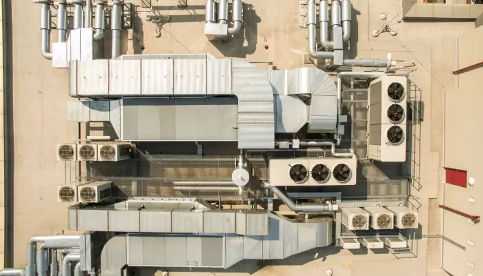 air conditioning equipment atop a modern building aerial