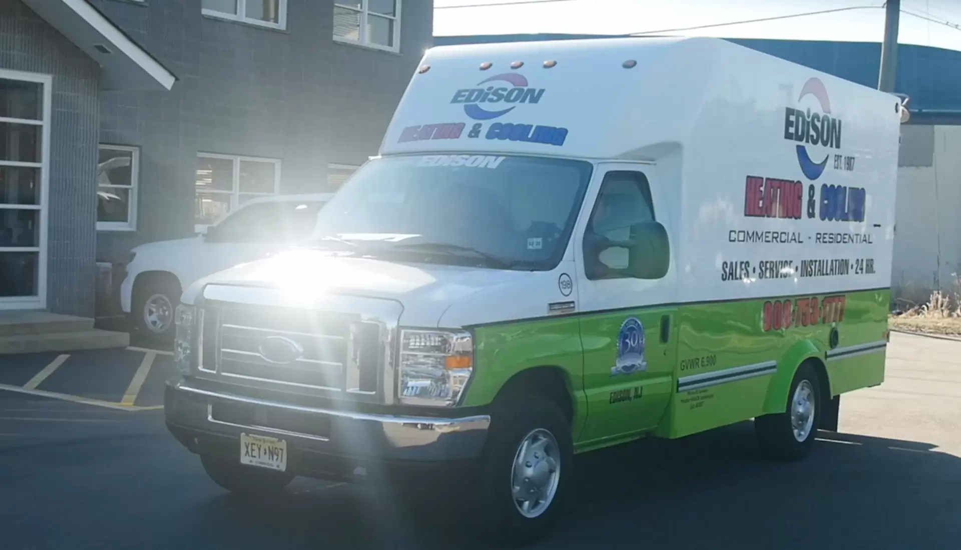 edison heating and cooling sun shining on truck